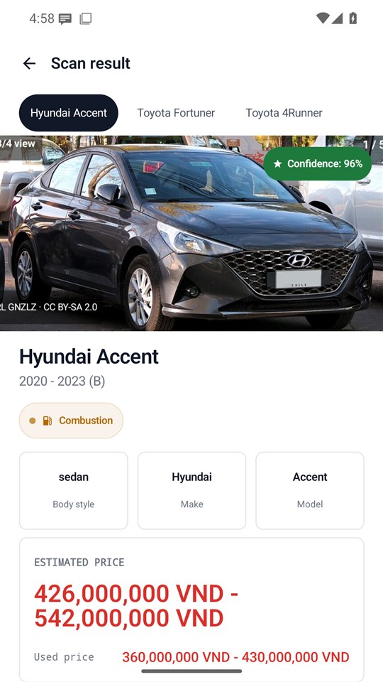 Identification result with an estimated price